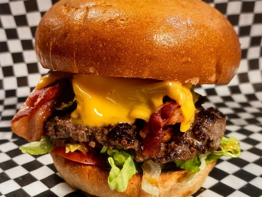Loaded bacon cheeseburger at Sal's Famous 82 Street Edmonton